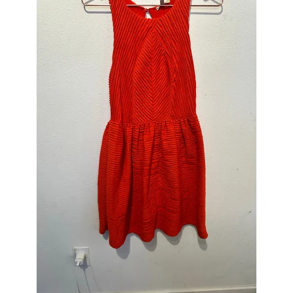 ANTHROPOLOGIE Bordeaux Orange Red Textured Sleeveless Tank Flow Mini Dress S - Image 3