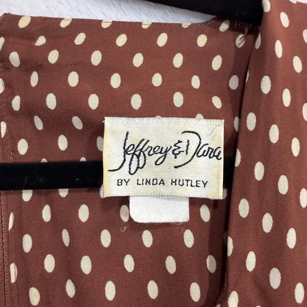 Vintage‎ Jeffrey & Dara 10 Brown Polka Dot Midi Dress Classic Swing Bib Pleated - Image 5