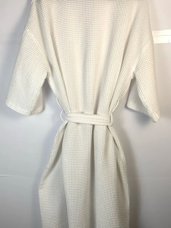 Monarch White Waffle Weave Spa Robe Unisex One Size Belted Hotel Resort Cotton - Image 8