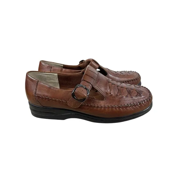 LifeStride Studio Brown Leather Loafer Shoes Women’s 8.5W Woven Slip On Buckle - Image 3