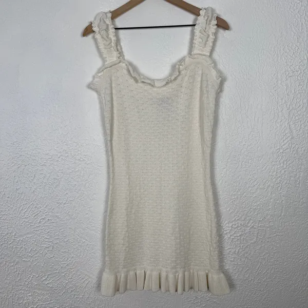 Free People Beach Devyn Sweater Mini Dress Ivory Ruffle Strap Size Large NWT - Image 2