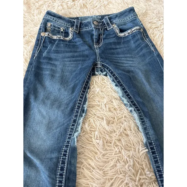 Miss Me‎ Mid Rise Skinny Jeans Embellished Pockets Rhinestones Sequins Size 26 - Image 2
