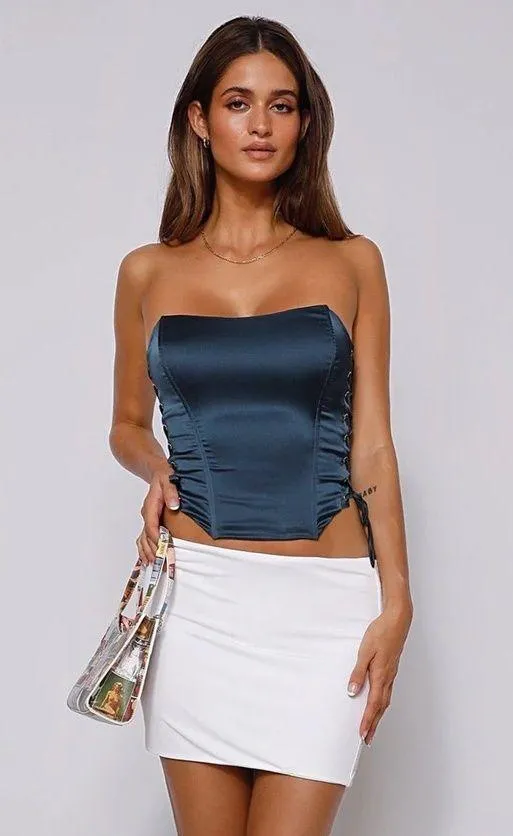 Tiger Mist Satin Gray Lace Up Amity Corset Crop Top - Image 3