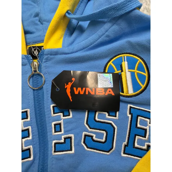 FISLL WNBA‎ Chicago Sky Angel Reese Full Zip Hoodie Blue Yellow WW4F4504H Small - Image 3