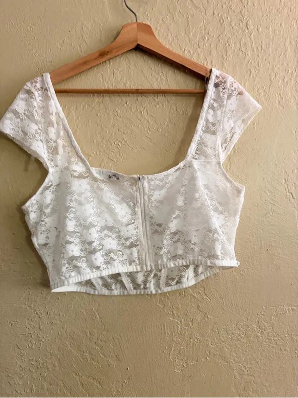 White Lace Bustier Corset Crop Top - Image 3