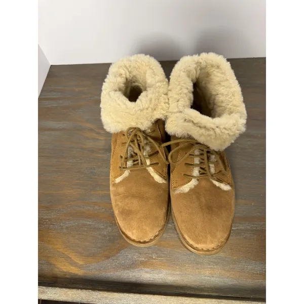 UGG Quincy Chestnut Suede Lace Up Shearling Boots Cozy Winter‎ Casual 8 - Image 7