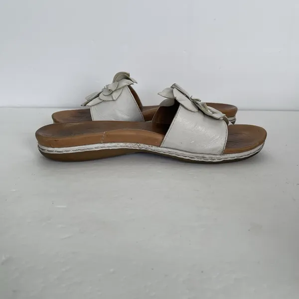 Born Sandals Roca‎ Off White Leather Slide Comfort Slip On Floral Women's 8 Boho - Image 8