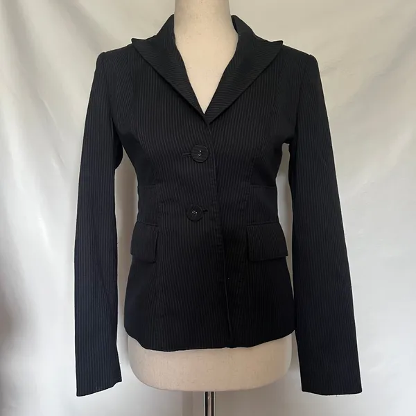 Y2K Anne Klein Pinstripe Womens Blazer Sz OP Career Quiet Luxury Academia Gray - Image 15