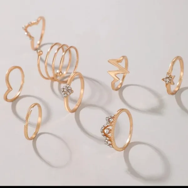Boutique Gold Rhinestone Stacking Midi Finger Multi Size 8pc Ring‎ Set NEW - Image 3