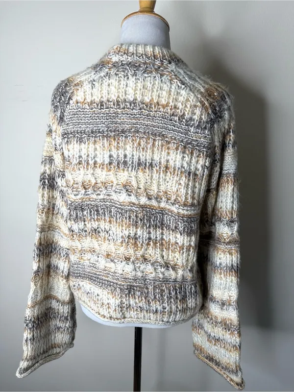 Universal Thread Cream and Brown Chunky Knit Crewneck Sweater - Image 7