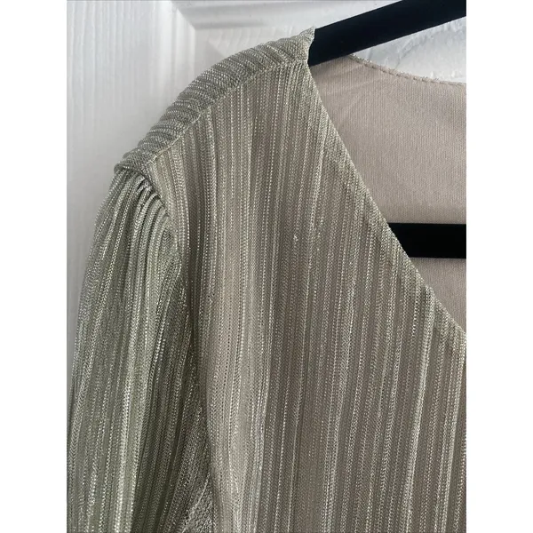 Sara Michelle Pleated Metallic Blouse Womens Size L Gold Shimmer Bell Sleeve Top - Image 4