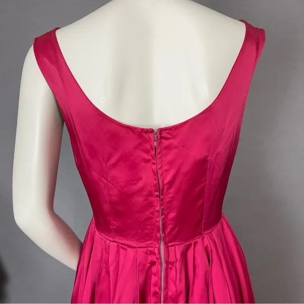 Vintage 1950s Dress A-Line Pink‎ Sleeveless Retro Satin FLAWS Handmade Zip-Up - Image 6