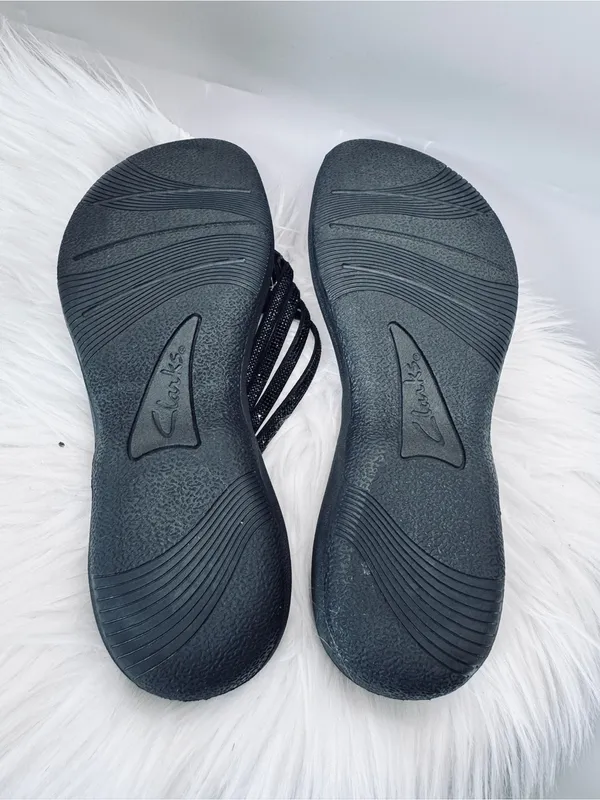 Clarks Breeze Gem Black Flip Flop Slides Size 9 Sparkly Studs vacation glitter - Image 10