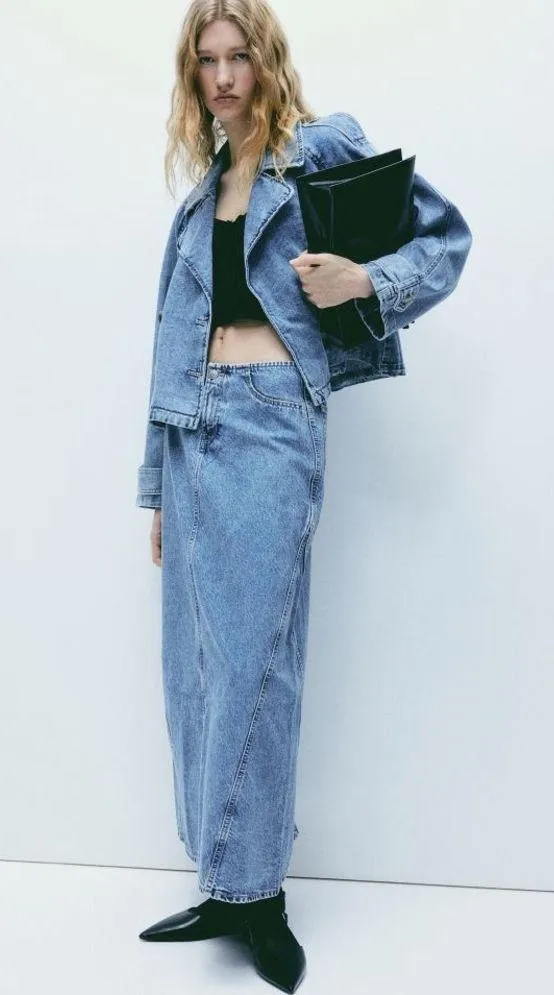 NWT H&M Denim Maxi Skirt in Light Denim Blue | Size 6 US - Image 3