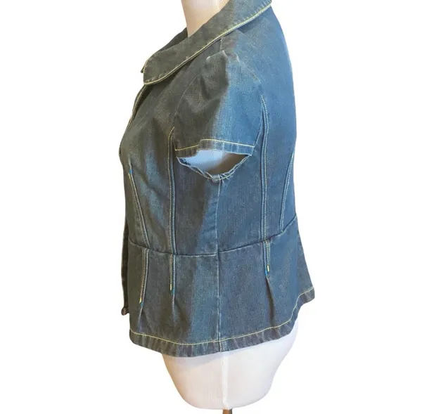 Retro Denim Jean Peplum Top Button Front Blue Western Cowgirl S Country Rodeo - Image 4