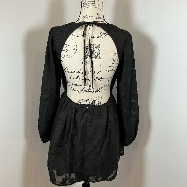 Nasty Gal Collection Black‎ Floral Mini Dress Long Sleeve Open Back UK 6 US 2 - Image 5