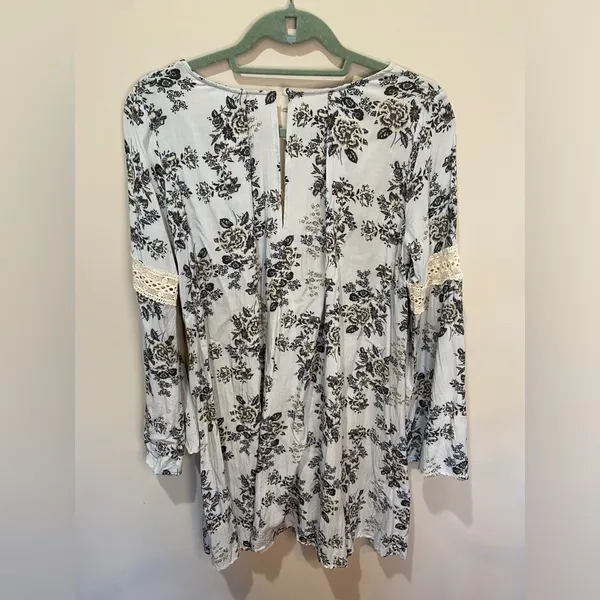 Umgee Embroidered Mini Swing Dress Blue Floral‎ Bohemian Gypsy Cottagecore sz S - Image 5