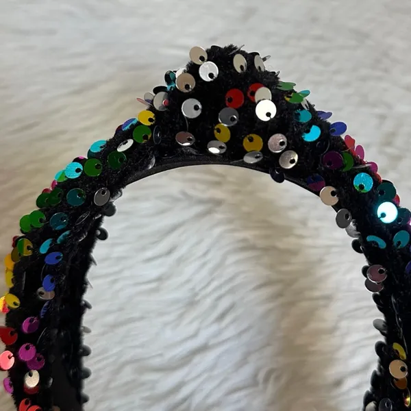 Headband metallic Velvet & Sequin Plush Headband. Rainbow Sequin Twist - Image 5