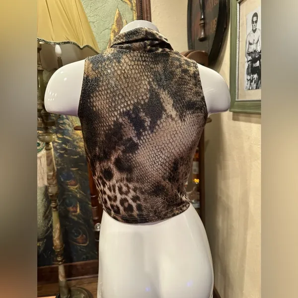 POETRY Crop Top Mixed Animal Print Snake Leopard Glam Minimalist Mock Neck S - Image 5