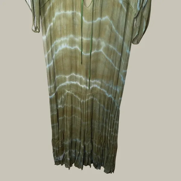 Green Dragon Tie Dye Maxi Dress Olive Green Boho Sheer Overlay Slip Dress L - Image 2