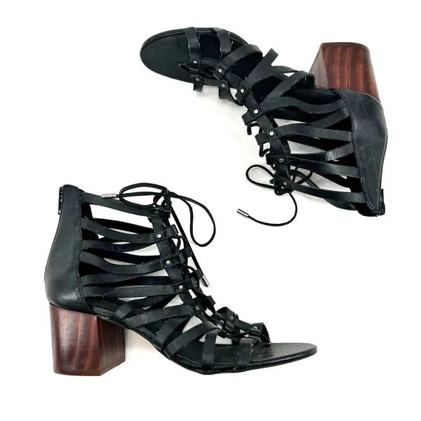 ALDO Myssi Lace-up Block Heel Sandals Strappy Ankle Open Toe Black Gladiator 9 - Image 2