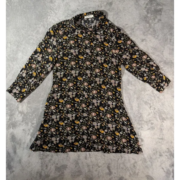 Natural Life Twiggy Mini Boho Floral Button Down Shirt Dress Long Sleeve Medium - Image 10