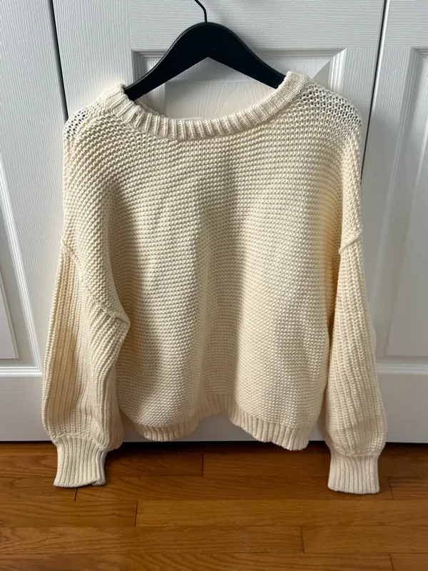 Free People Dream Cable Crew Sweater in Cream - Image 3