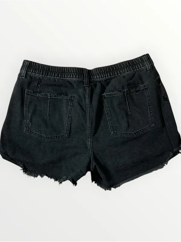 Aerie Black Denim Elastic Waist Distressed Boyfriend Shorts Sz Large #273 - Image 5