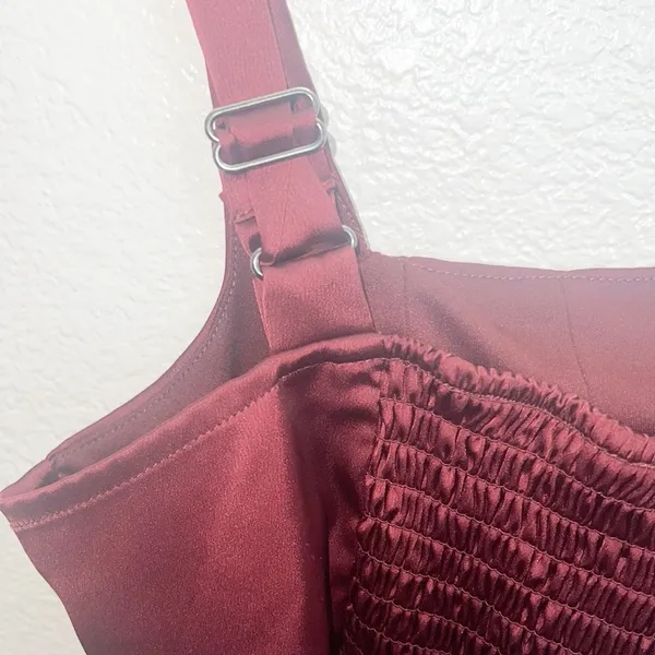 Wild Fable Maroon Corset Crop Smocked Back Tank Top - Image 6