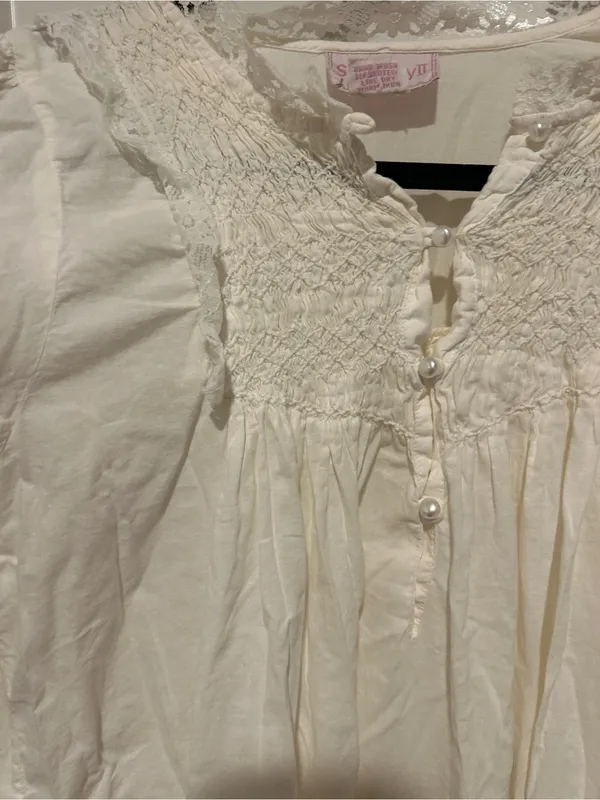 Vintage Saybury Women's Sm White Cotton Embroidered Lace Nightgown Maxi Peasant - Image 5