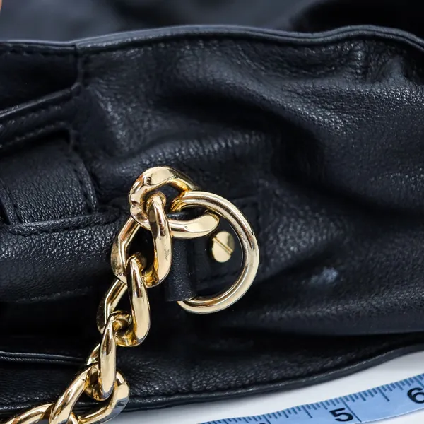 Michael Kors Hamilton‎ Satchel Women Large Black Leather Gold Padlock Tote Bag - Image 8