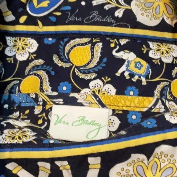 Vera Bradley Ellie Blue Tote Bag Purse Vintage, Blue Yellow White Paisley - Image 6