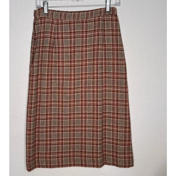 1970s Pendleton Virgin Wool Plaid Skirt USA Midi 27” Brown Red Medium - Image 8
