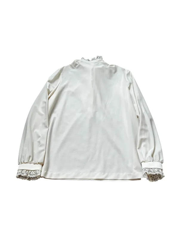 Vintage Women’s Victorian Blouse Cream Lace Ruffles Neck Edwardian Regency - Image 9