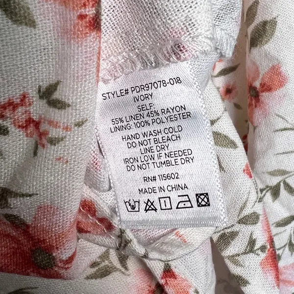 Arula‎ Cream Floral Linen Blend Long Sleeves Open Back Swing Mini Dress XL - Image 6