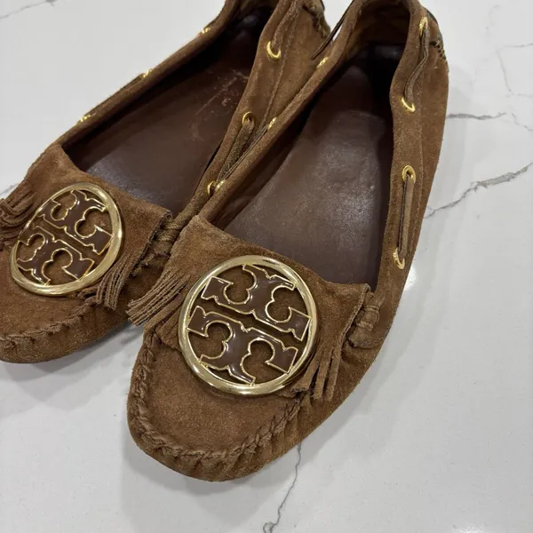 Tory Burch Shoes Womens Size 9 Alexandra Suede Moccasins Cognac Brown Leather - Image 3