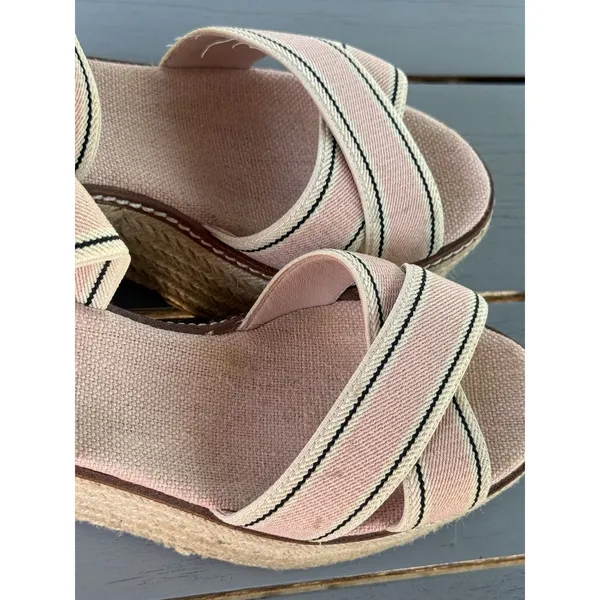 Tory Burch Pink Beige Striped Strappy Wedge Platform Slip-On Sandals Size 7M - Image 11