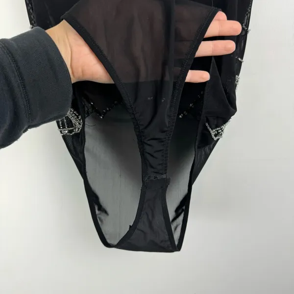 BKE Black Sheer Mesh Bodysuit Sz Large Embellished Jewel Rhinestone Y2K - Image 15