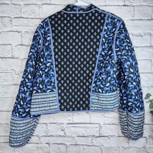 Reversible Quilted Jacket Floral Paisley Patchwork Cropped Boho Cottagecore L XL - Image 7