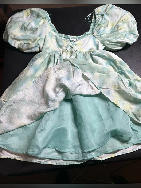 Future Collective Women's Size S Green Tie-Dye Puff Short Sleeve Dress - Image 7