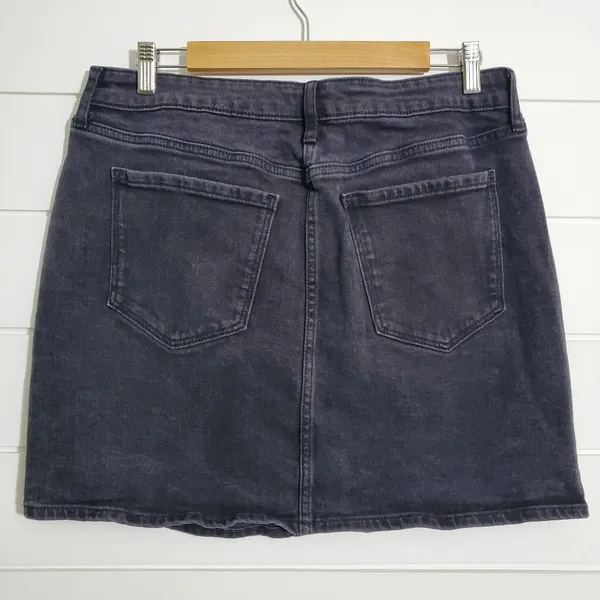 Old Navy Vintage High-Waisted Button-Front‎ Black Jean Mini Skirt Size 12 - Image 2