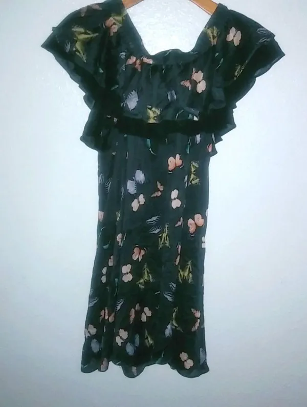 Sam Edelman 0 XS Silk Butterfly Off the Shoulder Black Dress - Image 3