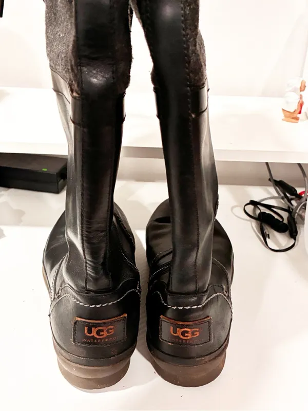 UGG Elsa Women's Black Waterproof Wool Blend-Leather Comfort Tall Boots Size 6.5 - Image 5