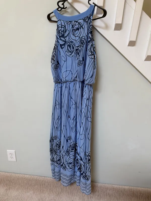 Robbie Bee Periwinkle Blue Floral Halter Maxi Dress - Image 6