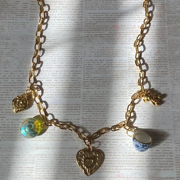 Handmade vintage cottage retro fairy style quality material mix gold stainless steel necklace🌝🍃 - Image 5