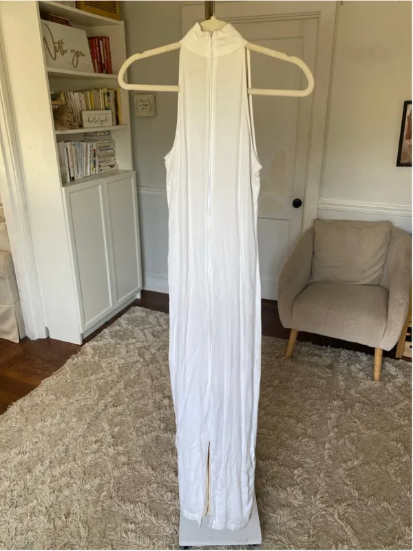 Saint Mojavi Maxi Dress White Sleeveless Mock Neck Slit Minimalist Resort S Chic - Image 3