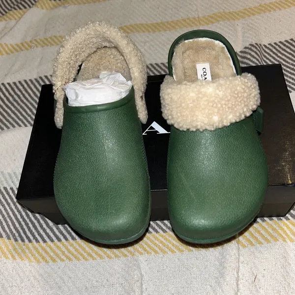 Coach Womens Lola Leather Slip On Flat Clogs Shoes Hunter Green 5B. Leather Uppe - Image 3