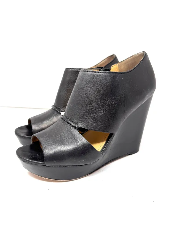 COACH black leather peep toe wedge shoes, size 8.5B - Image 2