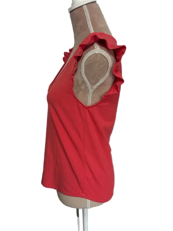 EVEREVE Pink Ruffle Sleeve V-Neck Top Womens Size Small Stretchy Knit Blouse - Image 5