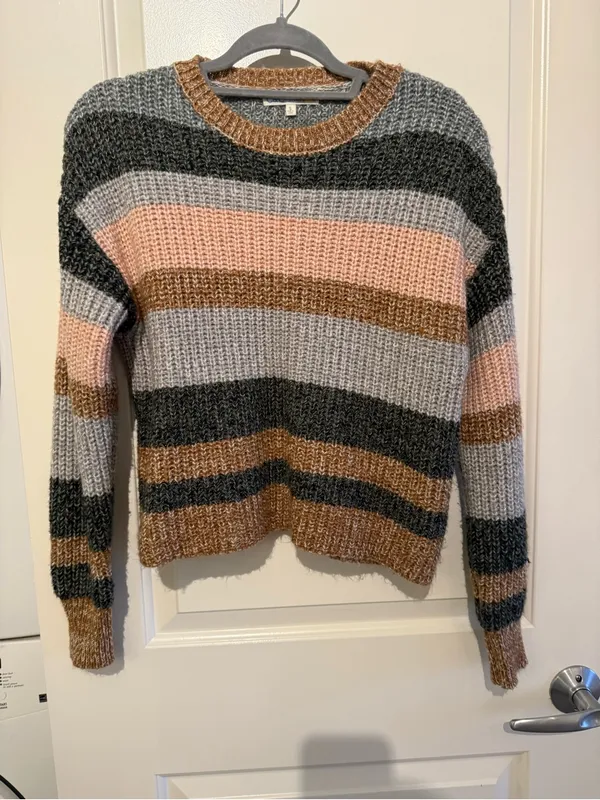 C&C California Striped Knit Sweater in Gray, Pink & Brown - Image 2